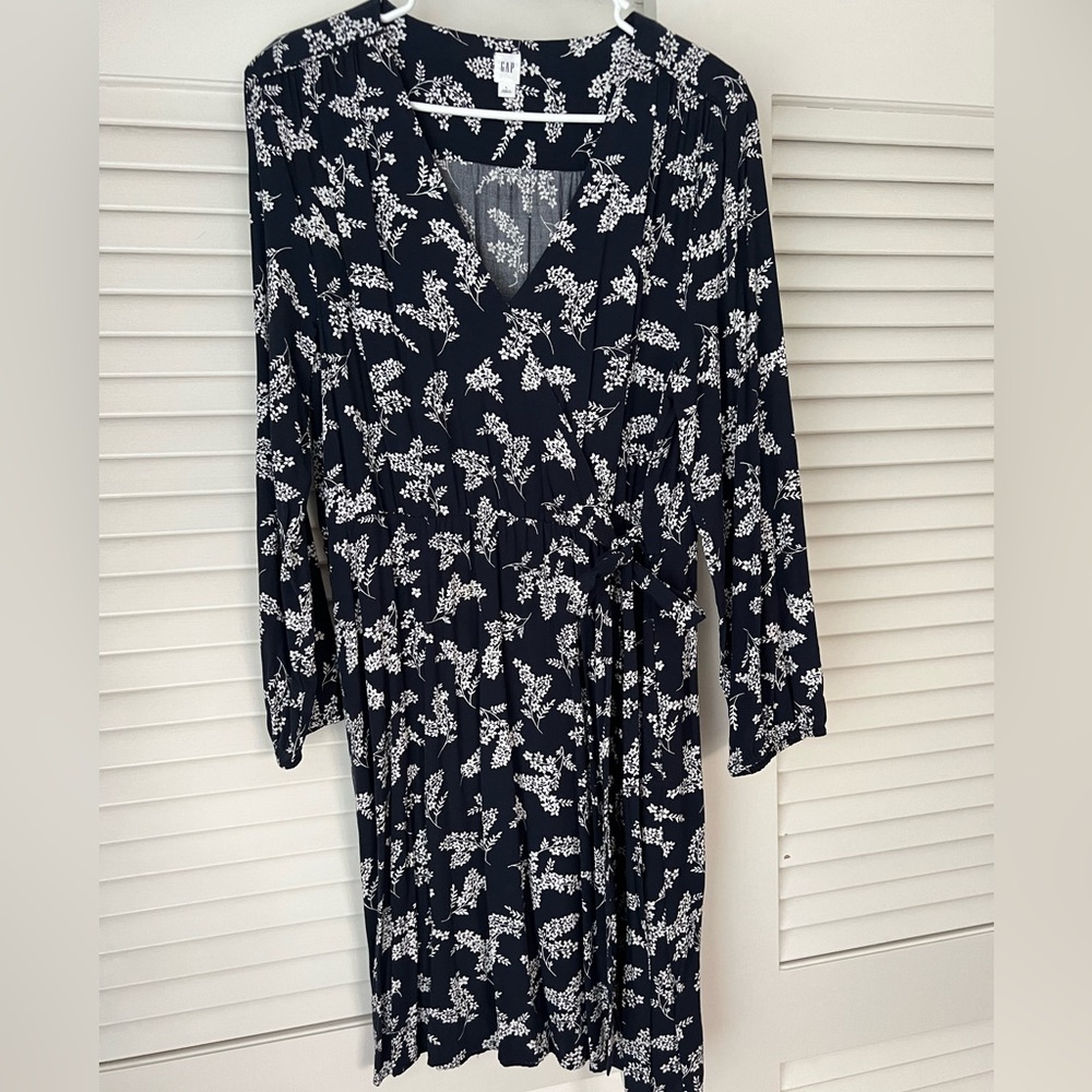 Navy Blue Wrap Dress Flower Print
